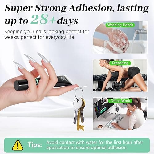 Nail Glue for Press Ons, 10s Fast-Drying No U V Light Needed - Upgrade Super Strong Semi Solid Nail Glue Last Up to 28+ Days & Easy to Remove, 10g*2 High Capacity Suitable for Fake & Acrylic Nail Tips thumbnail 5