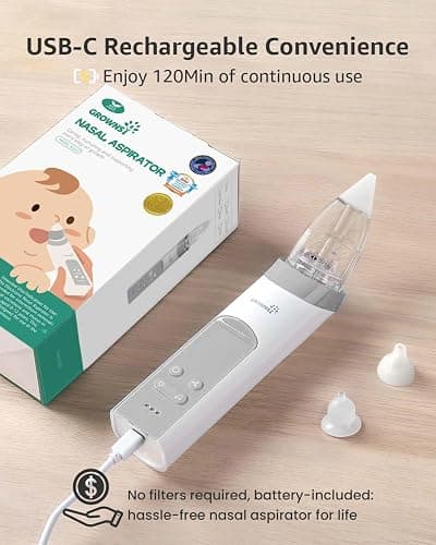 GROWNSY Nasal Aspirator for Baby, Electric Baby Nose Sucker with Larger Suction Chamber and More Powerful Suction, Automatic Nose Cleaner with Music and Light Soothing Function thumbnail 6