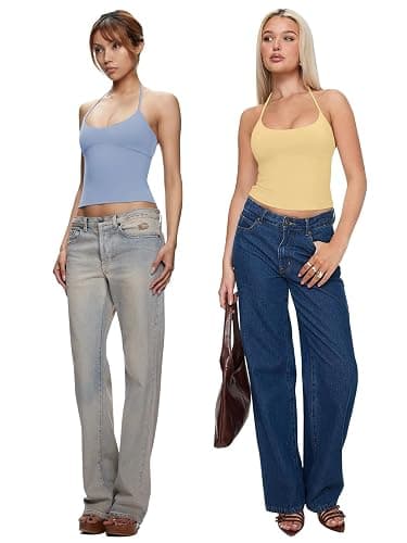 REORIA Women's Sexy Halter Backless Double Lined Tank Top Y2k Trendy Camisole Crop Tops thumbnail 4
