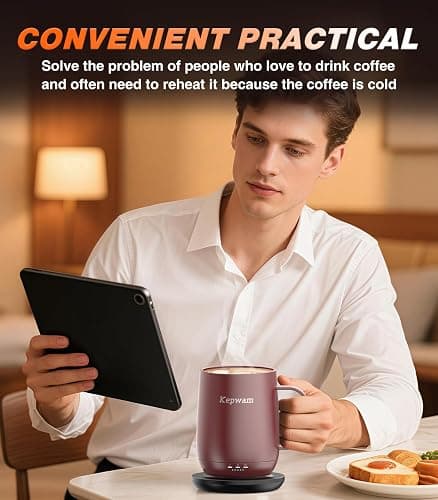 Kepwam Self Heating Coffee Mug T2, 16oz Smart Heated Coffee Mug, 150 Min Battery Life - Hot up to 149℉ Temperature Control Coffee Mug Warmer, Gifts for Dad Mom (No APP) thumbnail 6