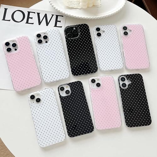CHEDEMK Compatible with iPhone 15 Case, Fashion Cute Aesthetic Polka Dot Pattern Cover for Women, Shockproof Slim Soft TPU and Hard PC Protective Phone Case for iPhone 15 6.1"- Black thumbnail 2