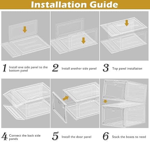 Thicken & Sturdy Clear Shoe Storage Organizer with Magnetic Door, Stackable Boxes for Closet, Foldable Space-Saving Shoe Rack for Sneaker Boot Container, Plastic Shoe Cabinet Shoe Box 6 Pack, White thumbnail 8