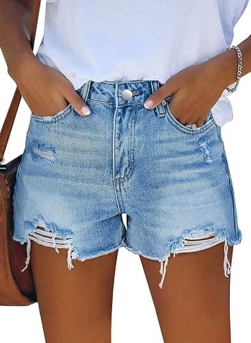 DGRPI Womens Jean Shorts Stretchy High Waisted Ripped Denim Distressed Trendy Shorts with Pockets - Image 1