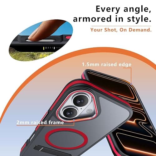 MALEWOLF Magnetic & Kickstand for iPhone 17 Case, [Compatible with Magsafe] [Military Grade Protection] Slim Translucent Cover, Shockproof Phone Case for iPhone 17 6.3 Inch (Black/Red) thumbnail 7