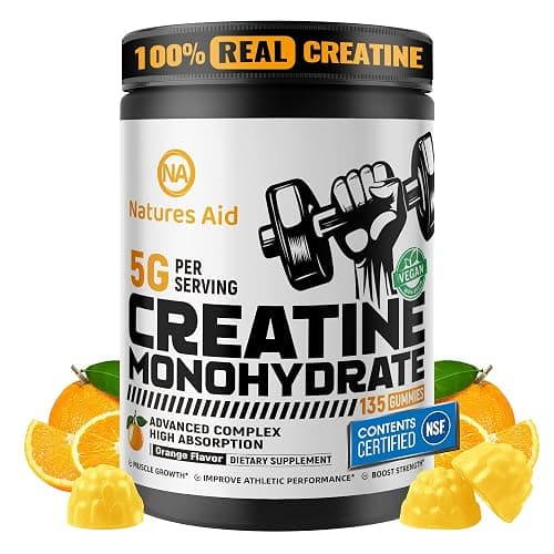 Natures Aid Creatine Monohydrate Gummies (5g) – Pre-Workout Energy & Muscle Growth Support for Men & Women | Orange Electrolyte Gummies (135 Count) - Image 1