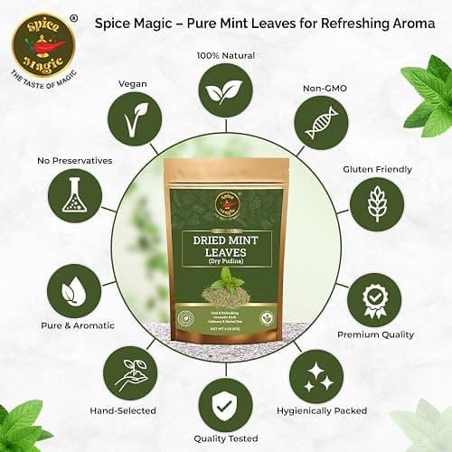 Spice Magic Dried Mint Leaves (Peppermint) 2oz (57g) Cut & Sifted | All-Natural Herb | Perfect for Teas, Salads, Sauces & Middle Eastern Dishes | 100% Natural, Vegan, Non-GMO I No Stems thumbnail 2