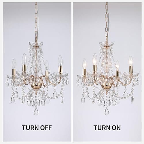 AMZASA Plug in Crystal Chandelier,French Country Gold Crystals Chandelier Pendant Lighting, 5 Light Glass Crystal Light for Living Room, Wedding, Island, Bedroom, Hallway,Foyer,Electroplating thumbnail 7