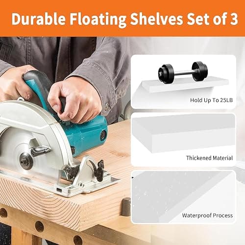 Upassion White Floating Shelves for Wall Set of 3, 16" White Shelves for Home Decor, Frame Display Wall Mounted Floating Shelf for Living Room, Bedroom, Bathroom, Kitchen thumbnail 5