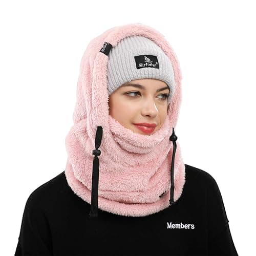 Shy Velvet Balaclava Wind-Resistant Winter Face Mask,Fleece Ski Mask for Men and Women,Warm Face Cover Hat Cap Scarf - Pink thumbnail 4