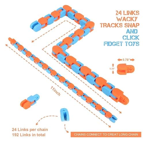 8Pcs 24Links Fidgets Wacky Tracks Fidget Toys for Kids Classroom Students Gifts School Stocking Stuffers Plastic Sensory Autism Snap Fidget Click Snake Toys for Adults Travel Stress Relief 11inch thumbnail 3