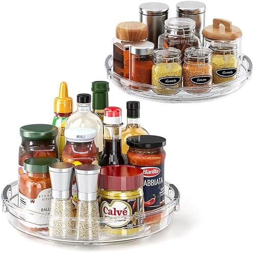 LAMU 2 Pack Clear Lazy Susan Turntable Organizer for Cabinet, 10.6'' 9.25'' Condiment Organizer for Refrigerator, Kitchen Pantry, Medicine Cabinet Organizer, Spices Rack Organization, Bathroom - Image 1