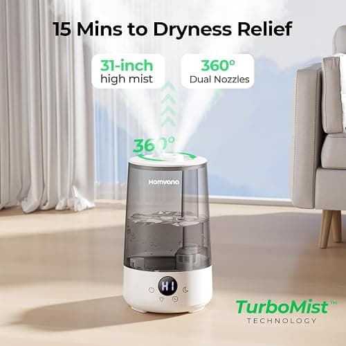 Homvana Humidifiers for Bedroom Home, 3.6 L Cool Mist Top-Fill 34H Super Long Time, Quiet 16dB, Baby Humidifier, Oil Diffuser Large, Plants, Nursery, Office BPA FREE, 7 Color Light (Grey) thumbnail 3