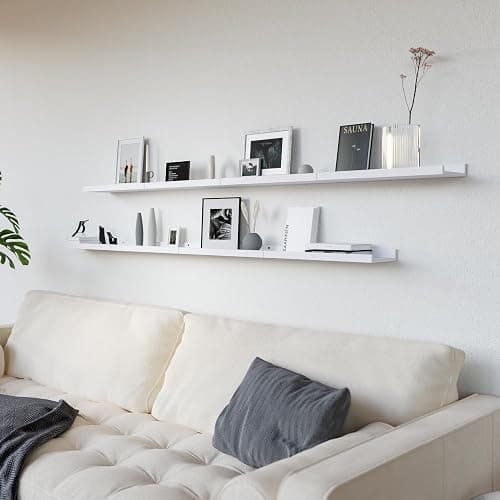 RICHER HOUSE 8 Set Floating Wall Mounted Shelves, Nursery Hanging Book Shelves with Lip for Storage, White Display Picture Ledge Shelf for Bedroom Bathroom Kitchen Living Room Wall Decor, Modern White - White - 8pcs*15.70in thumbnail 5