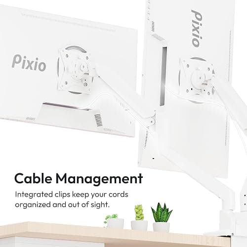 Pixio PS1D Wave White Dual Monitor Arm Stand Desk Mount - Fits up to 32 inches Monitors and up to 19.8lbs. VESA Compatibility and Integrated Cable Management thumbnail 5