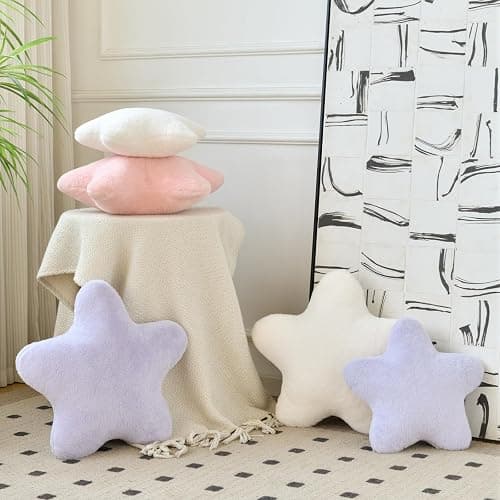 Xiashrk Star Pillow, Decorative Throw Pillows for Bed Couch, 15" Star Shaped Pillow Plush Floor Cushions Room Decor Pillow with Soft Faux Rabbit Fur for Sofa Bedroom Living Room thumbnail 4