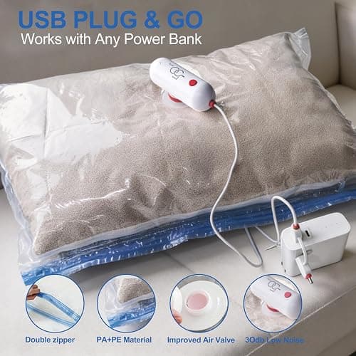 VMstr Vacuum Seal Bags for Clothing Travel, Vacuum Storage Bags with USB Electric Pump, Compression Space Saver for Luggage Suitcase 18 Combo Bags + USB Pump thumbnail 5
