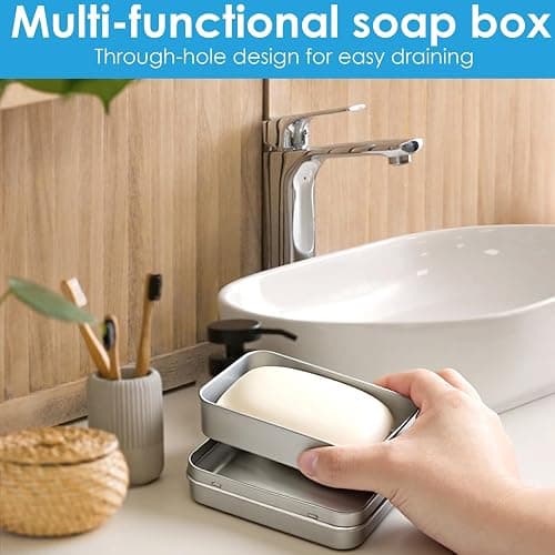 Tyqour Aluminum Travel Soap Dish with Lid, Portable Travel Soap Case, Self Draining Travel Metal Soap Tin, Travel Soap Box for Camping Home Bathroom Or Travel thumbnail 2
