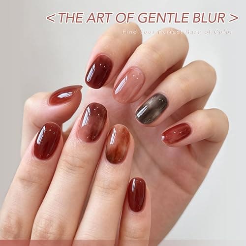 GAOY Tortoise Jelly Gel Nail Polish Set, 6 Colors Red Brown Sheer UV Gel | Blooming Effect, Buildable Color, UV Lamp Required, Long Lasting, Easy to Apply, Salon Manicure at Home thumbnail 4