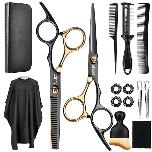 Hair Cutting Scissors Shears Kits, 15 Pcs Professional Hairdressing Scissors Set, Stainless Steel Hairdressing Shears Set Professional Thinning Scissors For Barber/Salon/Home/Men/Women/Kids/Adults - Image 1