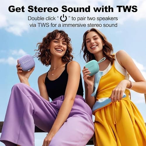 Bobtot Portable Bluetooth Speaker Wireless, IPX7 Small Shower Waterproof Speaker, 16H Playing Time, Loud and Stereo Sound with Bass, TWS Pairing for Camping, Travel, Cyan thumbnail 5