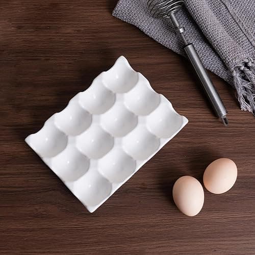 Porte-œufs en céramique, 12 tasses plateaux d'oeufs en céramique résistants à la chaleur, plateau de rangement décoratif facile à nettoyer pour le réfrigérateur de cuisine comptoir thumbnail 6