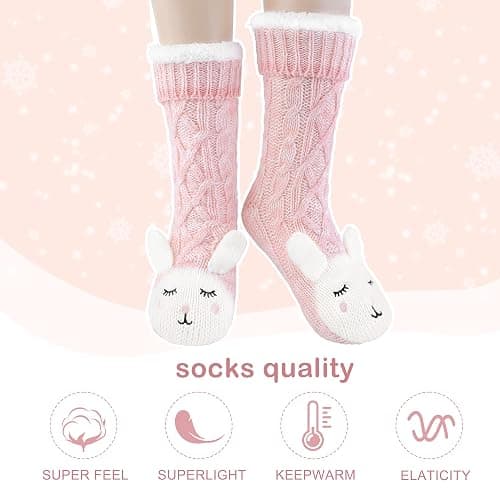 Fupoia Womens Slipper Socks Winter Warm Plush Fleece Lining Mid-culf Anti-skid Socks 3D Animal House Socks thumbnail 4