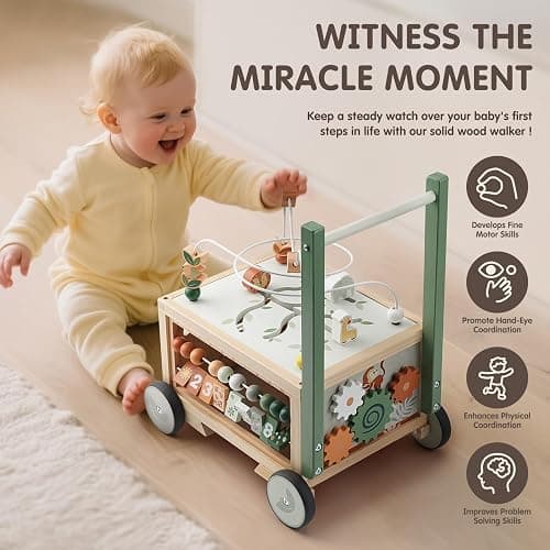 Joyreal Wooden Baby Walker - 9-in-1 Baby Push Walker with Activity Cube, Push Activity Walker for Boys and Girls, Sit-to-Stand Learning Walker Activity Center, Speed & Height Adjustable thumbnail 4