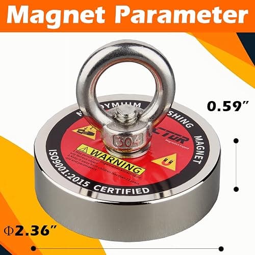MUTUACTOR Magnet Fishing Kit 500lbs Pulling Force,Φ2.36“ Heavy Duty Neodymium N52 Magnet with 20m(64 Foot) Durable Rope,Permanent Gaint Rare Earth Magnets for Lifting Objects Hunting Lost Treasures thumbnail 5