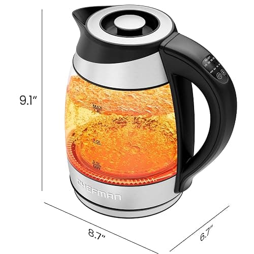 Chefman Electric Kettle with Temperature Control, 5 Presets LED Indicator Lights, Removable Tea Infuser, Glass Tea Kettle & Hot Water Boiler, 360° Swivel Base, BPA Free, Stainless Steel, 1.8 Liters thumbnail 2