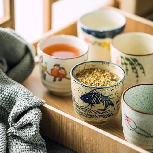 Nagpew 6 Pieces Japanese Tea Cups, 6 Oz Ceramic Coffee Cup | No Handle Teacup Matcha Mug with Good Heat Retention for Latte, Juice, Gift, Dishwasher Safe thumbnail 7