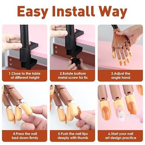 Acrylic Nails Flexible Practice Fake Hand, BORNBYME Nail Training Adjustable Finger Kits, Fake Nails Hands for Nail Beginner Practice with 200 PCS Nail Tips thumbnail 2