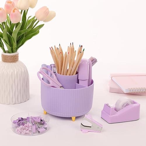 SKYDUE Purple Office Supplies Set, Purple Office Desk Accessories 10PCS, Pencil Holder for Desk, Stapler, Tape Dispenser, Scissors, Ruler, Binder/Paper Clips and 1000pcs Staples,Desk Supplies Set thumbnail 8