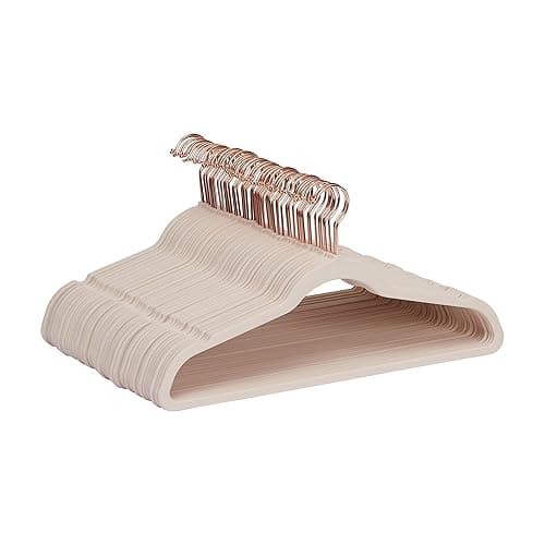 Amazon Basics Slim Velvet, Non-Slip Suit Clothes Hangers, Pack of 50, Blush Pink/Rose Gold - Image 1