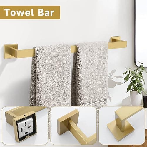 Brushed Gold 5 Pieces Bathroom Hardware Accessories Set Towel Bar Set Towel Holder Racks Set for Bathroom,SUS304 Stainless Steel,Wall Mounted 23.6-Inch thumbnail 4