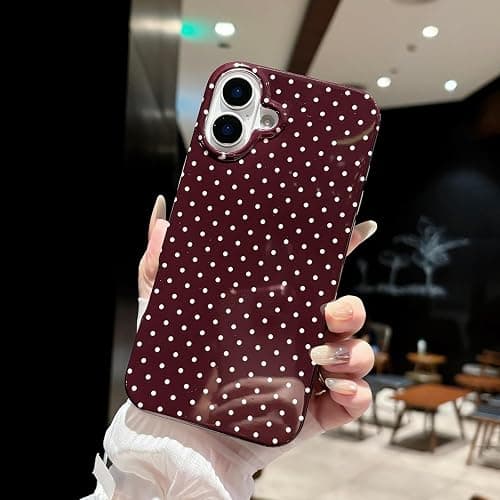 Jmltech for iPhone 16 Case Polka Dot Phone Cases Aesthetic Design Trendy Simple Case Slim Shockproof Protective Cover Burgundy Red thumbnail 2