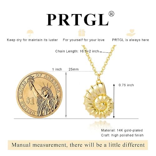 PRTGL Dainty Gold Necklace: 14k Gold Plated Dianty Boots Bow Sun Moon Horse Evil Eye Conch Seahorse Necklace for Women 16.5"+2" thumbnail 5
