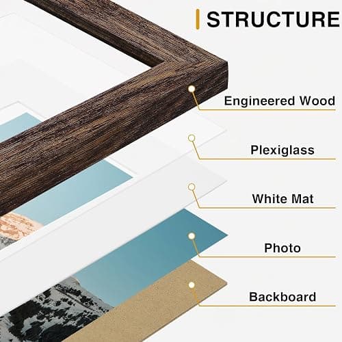 Vittanly 15 Pack Picture Frames Collage Wall Decor, Wall/Tabletop Display | Brown, Multi-Size Gallery Wall Frame Set: 3pcs 8x10, 6pcs 5x7, 6pcs 4x6. Picture Frame Set for Family thumbnail 6