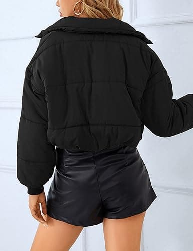 Lumister Womens Lightweight Quilted Jacket Long Sleeve Stand Collar Zipper Cropped Puffer Jacket Coat thumbnail 4