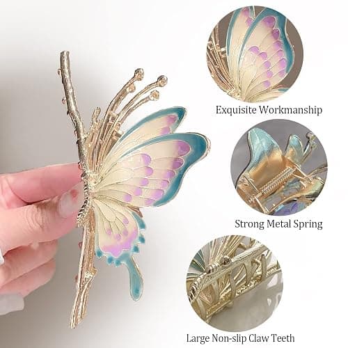 6 Pcs Hair Claw Clips for Women, Large Strong Metal Butterfly Hair Clips Flower Hair Clips for Women Thick Hair thumbnail 2