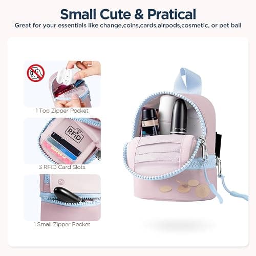 Babysun Mini Backpack Keychain Wristlet Pouch Small Change Coin Purse Cute Zipper Wallet With 3 RFID Card Slots For Women/Men Airpods Cosmetics thumbnail 4
