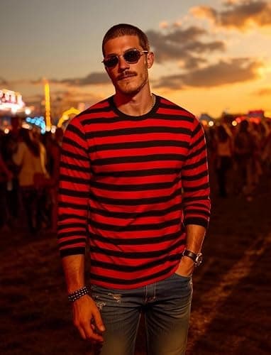 Zengjo Mens Striped Shirt Long Sleeve Cotton Stretch Crewneck T Shirt thumbnail 7