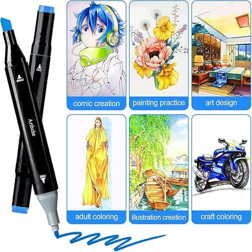 ARTHEHE 168 Colors Markers Pens, Permanent Art Marker Pens for Kids and Adults, Double Tipped Graphic Marker Pen for Manga/Anime/Illustrations(168 Pcs) thumbnail 7