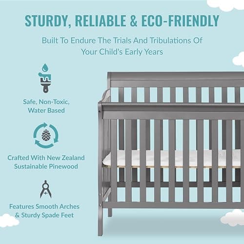 Dream On Me Jayden 4‑in‑1 Mini Convertible Baby Crib & Changer with Storage, Steel Grey, Pinewood, GreenGuard Gold & JPMA, 1” Mattress Pad, 3 Mattress Heights, Converts to Mini Day & Twin-Size Bed thumbnail 5