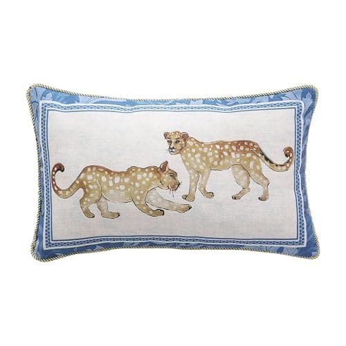 patdrea Designer French Vintage Linen Throw Pillow Cover,12"x20"-Fromm E | Elegant Decorative Pillow Case with Zipper,Leopard Pattern,Pillow Cover for Couch Living Room Bedroom Sofa - Image 1
