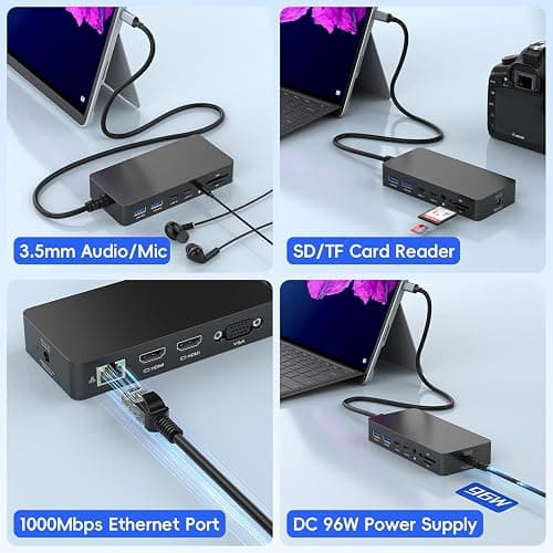 New Surface Thunderbolt 4 Dock Triple Displays 4K HDMI*2+VGA, 12 in 1 Surface Pro Docking Station with Power Adapter for Surface Pro 11/10/9/8/X/7/6/5/4/3, Surface Laptop, Surface Book Go thumbnail 4