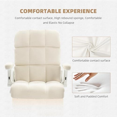SEATZONE Home Office Chair–Beige Velvet Desk Chair with Wheels, Comfortable Computer Work Chair with Flip-up Arms and Adjustable Tilt thumbnail 6