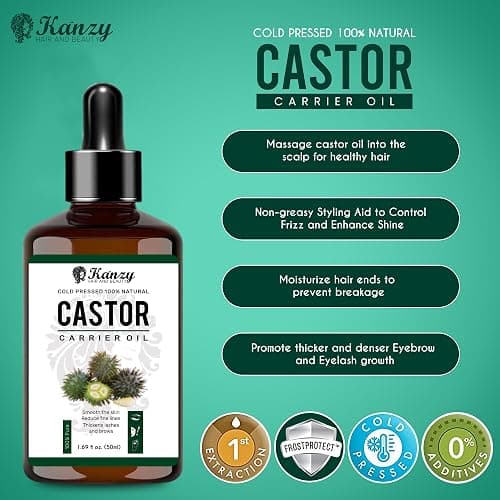 Kanzy Organic Castor Oil for Eyelashes and Eyebrows 50ml Cold Pressed for Hair Growth 100% Natural and Pure with Brushes for Hair, Beard, Nails, and Skin thumbnail 4