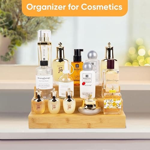 MillTu Bamboo Spice Rack Organizer for Cabinet 3 Tier Countertop Step Spice Shelf for Kitchen Storage and Organizer (2 Pack, Cabinet) thumbnail 5