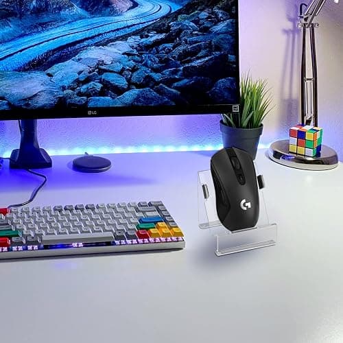 CaSZLUTION Acrylic Mouse Holder Stand, Desktop Vertical Mount Stand Base | Universal PC Gaming Mouse Organizer, Stable Storage Holder for Wired Wireless Mouse, Display & Space Saving Design, Clear thumbnail 6