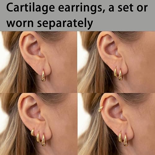 SEJPH 3-Pair Huggie Hoop Earrings 18K Gold Plated, Hypoallergenic Thick Small Layered Set, Stacking Earrings Jewelry Gift for Women thumbnail 3